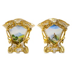 19th Century Parcel Gilt & Hand Painted Decorative Paris Porcelain Vases