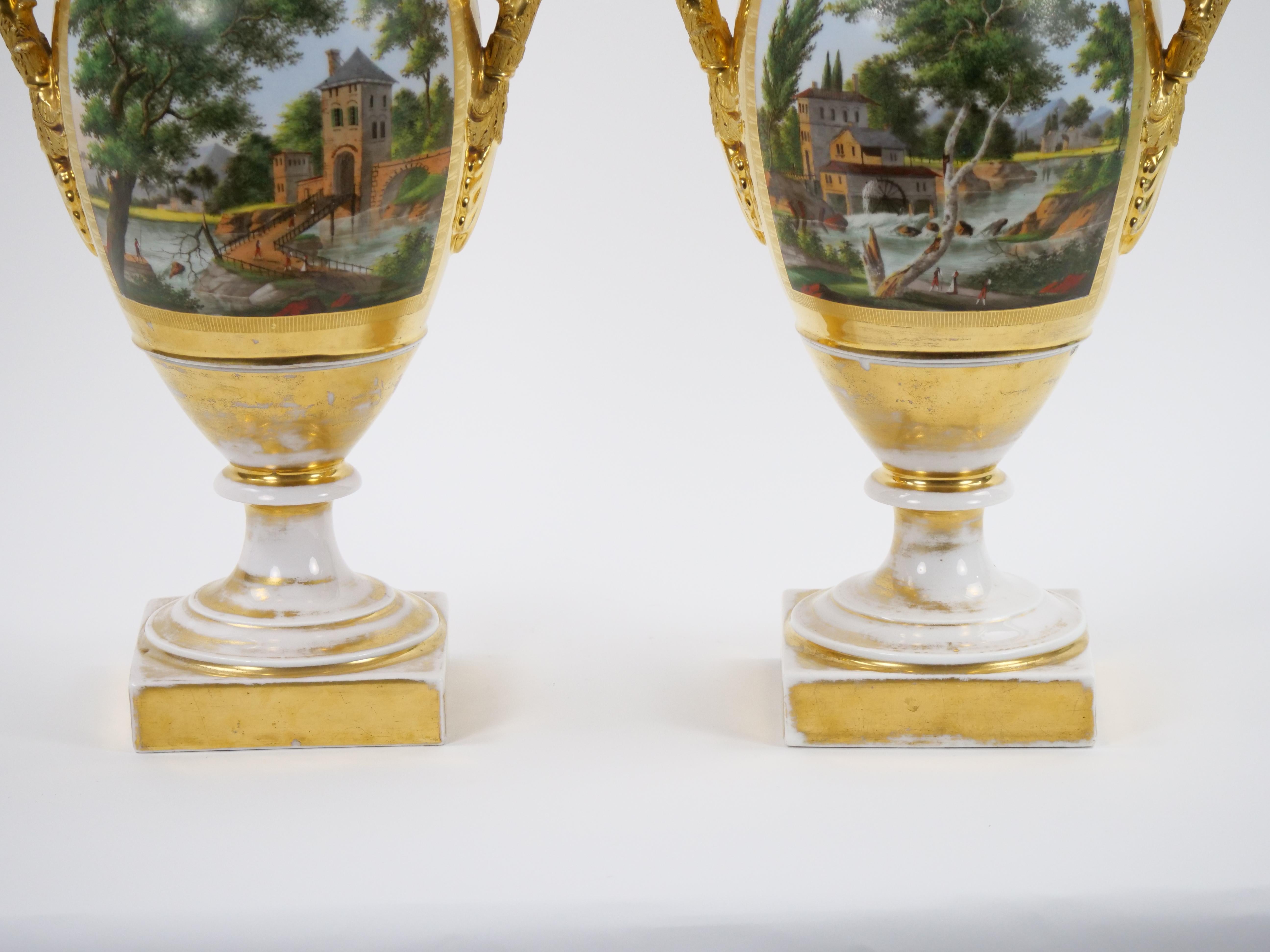 Pair 19th Century Paris Porcelain Vases with Gilt / Hand-Painted Decorations For Sale 13