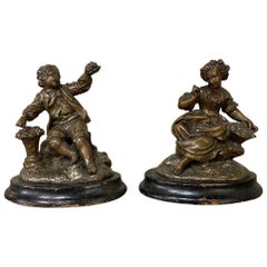 Pair of 19th Century Petite Spelter Statues, Bookends