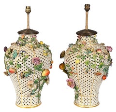 Pair 19th Century pierced Meissen vases / lamps