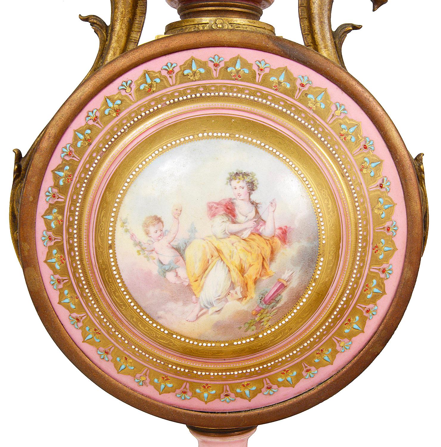 Pair 19th Century Pink Sevres Style Porcelain Vases For Sale 2
