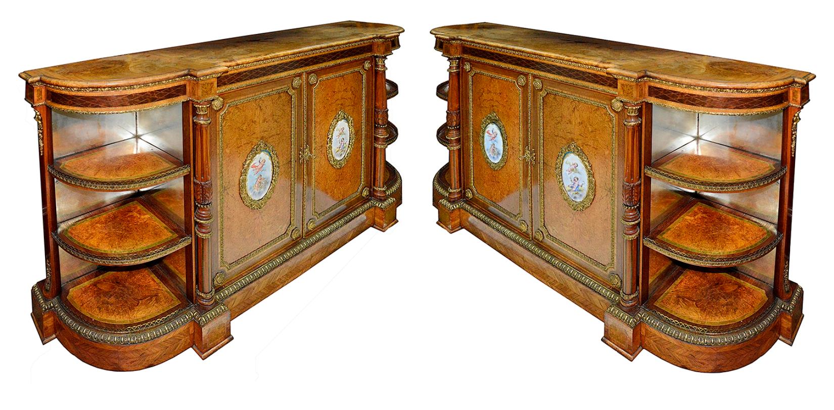 Pair of 19th Century Porcelain Mounted Side Cabinets / Credenzas For Sale 4
