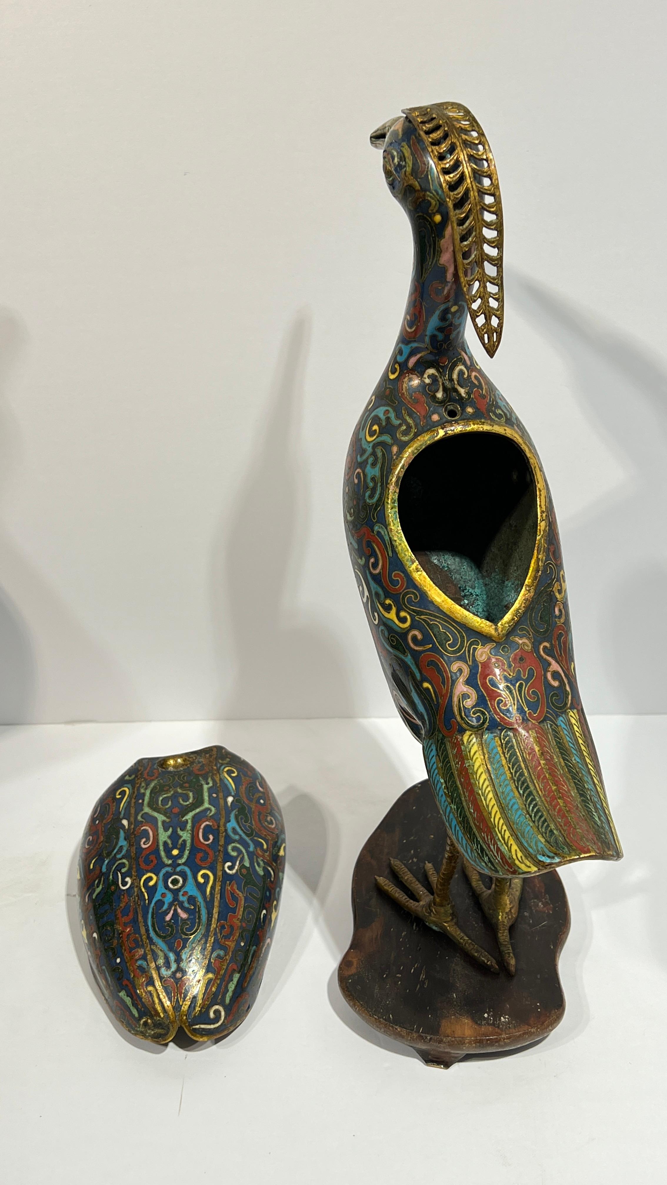 Pair 19th Century Qing Chinese Quail Bird Cloisonne Censers In Good Condition In New York, NY