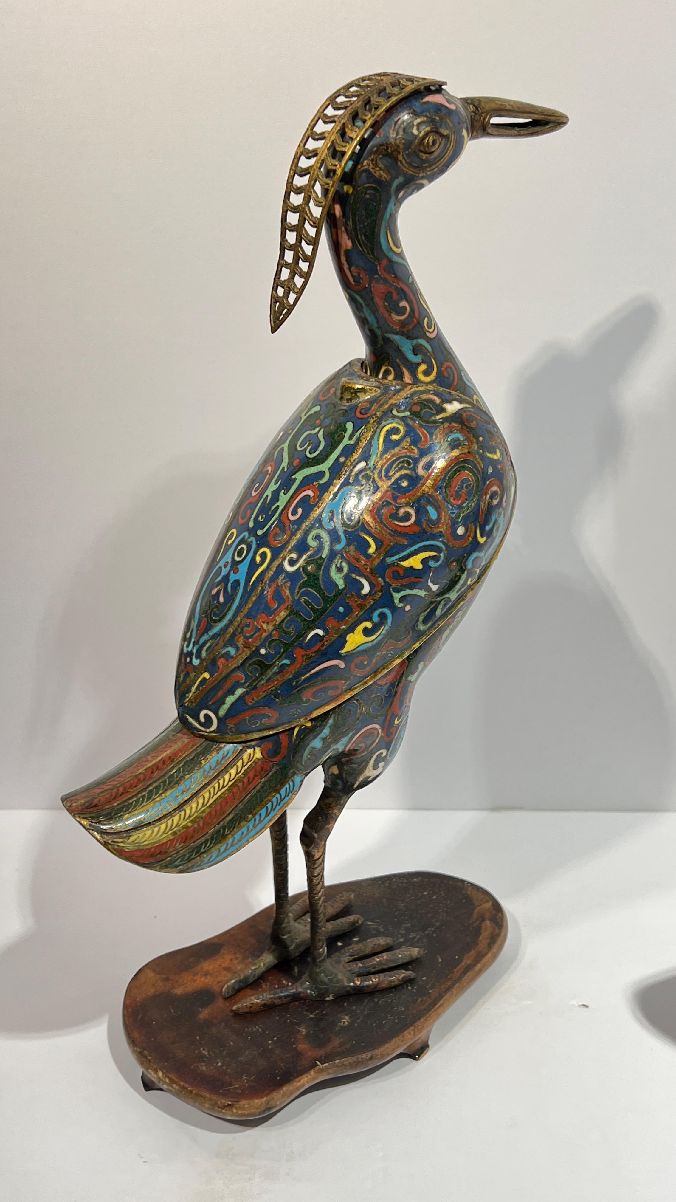 20th Century Pair 19th Century Qing Chinese Quail Bird Cloisonne Censers