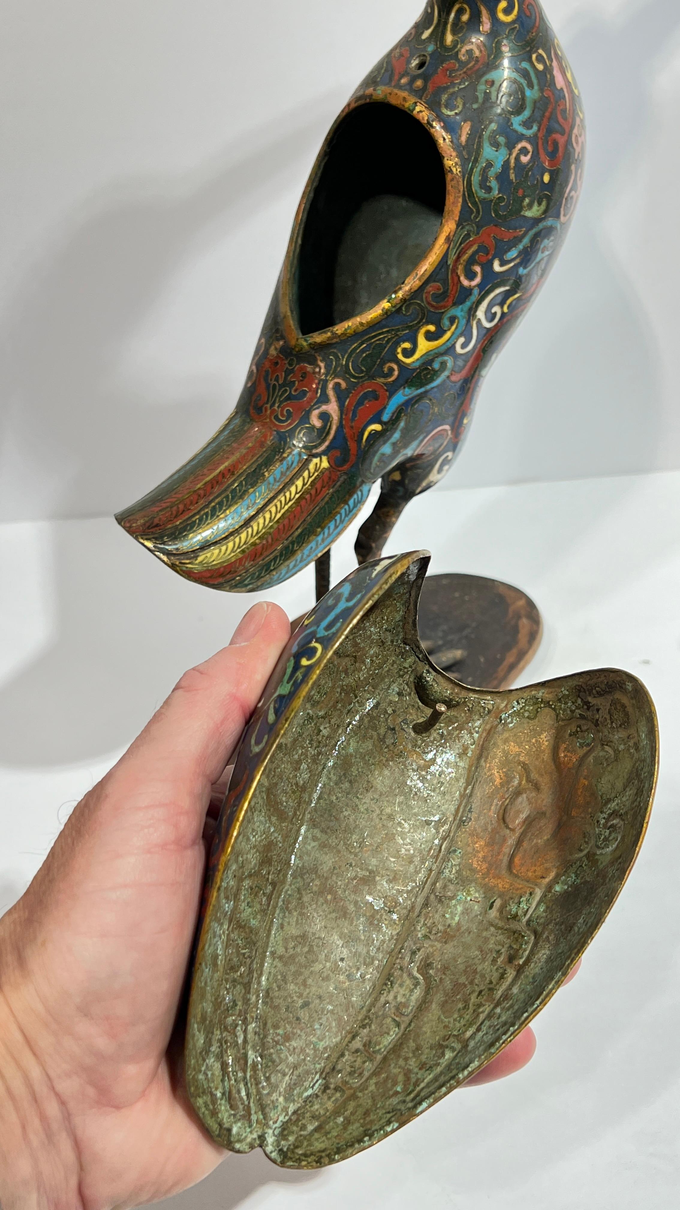 Pair 19th Century Qing Chinese Quail Bird Cloisonne Censers 2