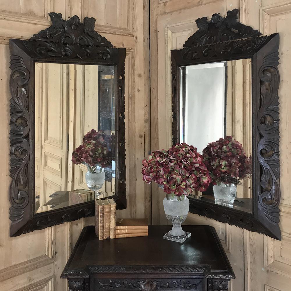 Pair of 19th Century Renaissance Carved Wood Mirrors 2