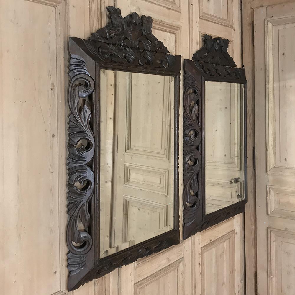 Italian Pair of 19th Century Renaissance Carved Wood Mirrors