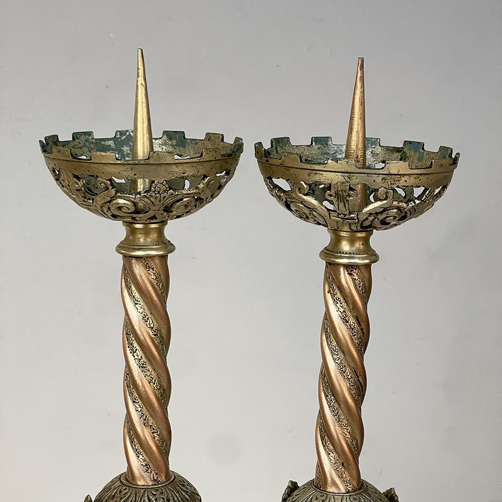Pair 19th Century Renaissance Revival Bronze Candlesticks For Sale 5