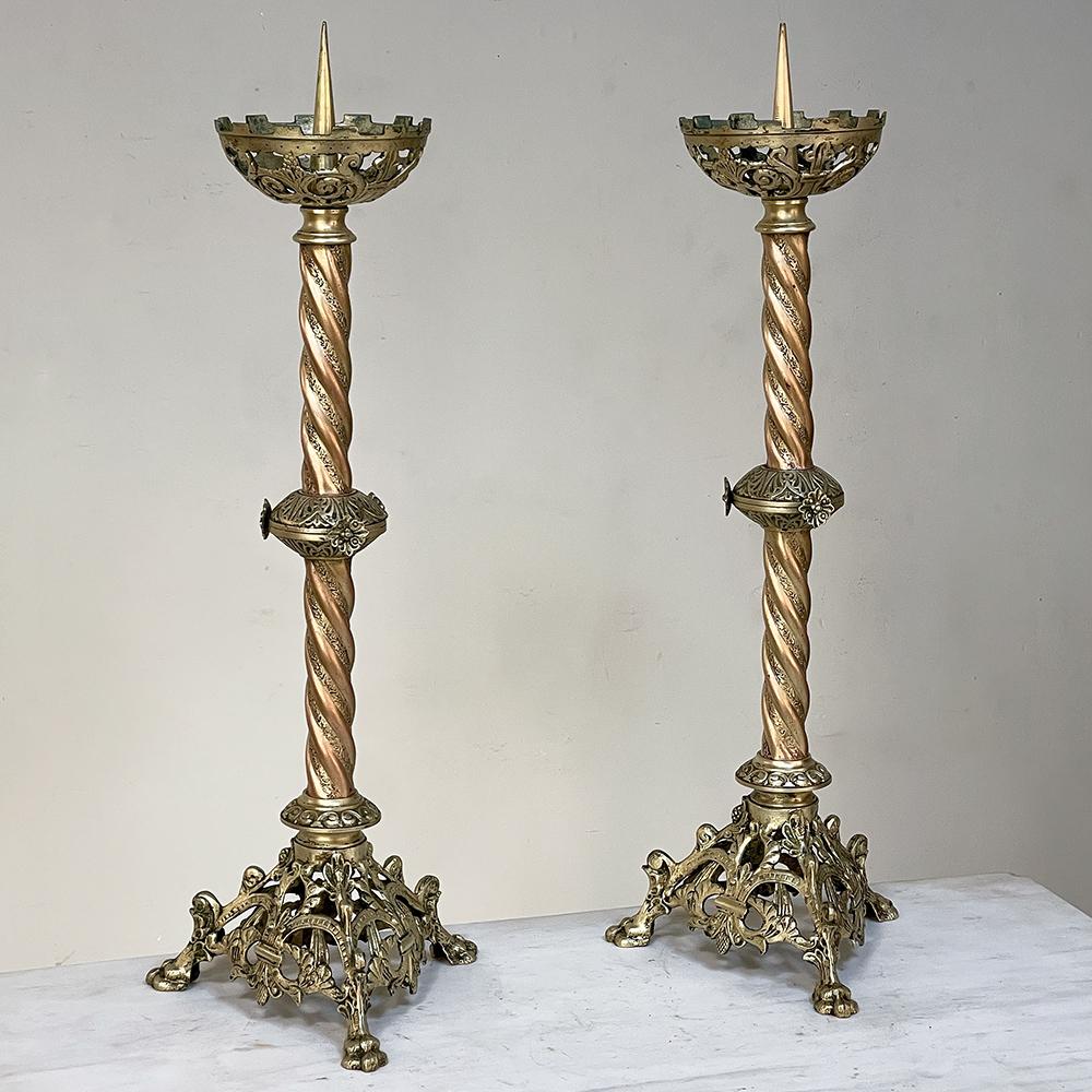 French Pair 19th Century Renaissance Revival Bronze Candlesticks For Sale