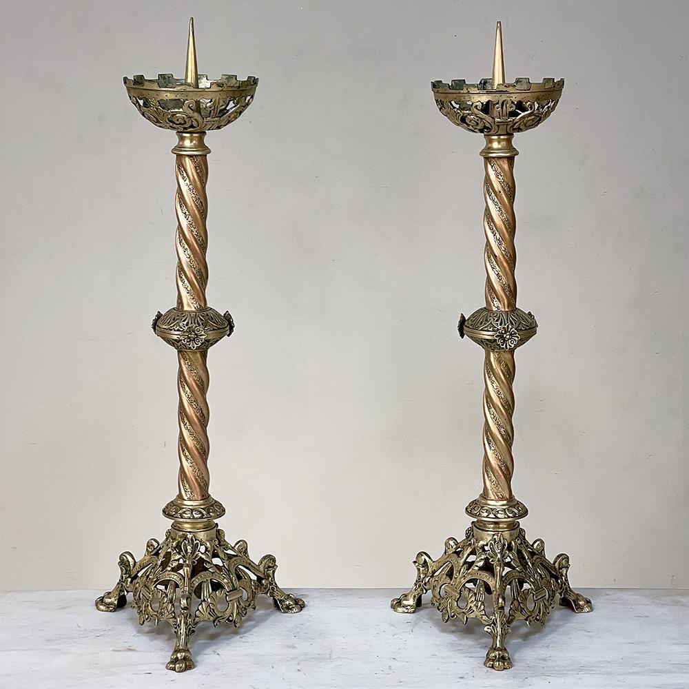 Hand-Crafted Pair 19th Century Renaissance Revival Bronze Candlesticks For Sale