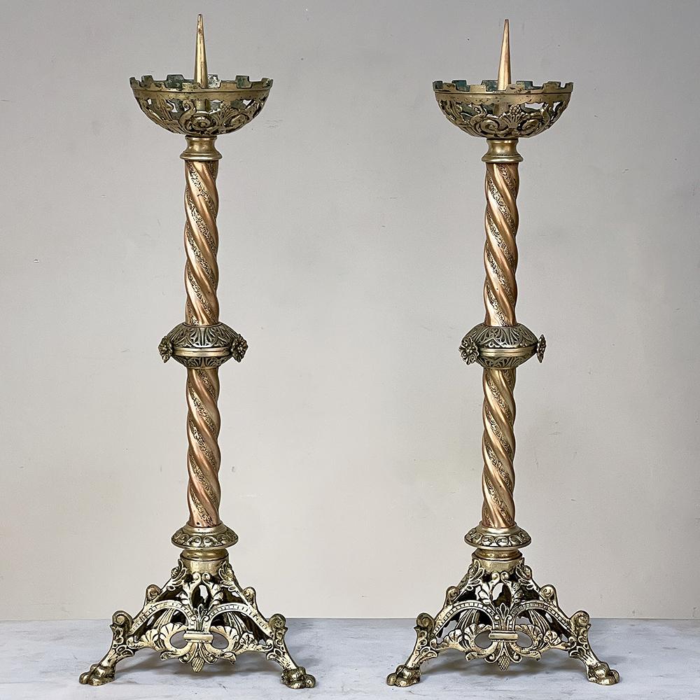 Pair 19th Century Renaissance Revival Bronze Candlesticks In Good Condition For Sale In Dallas, TX
