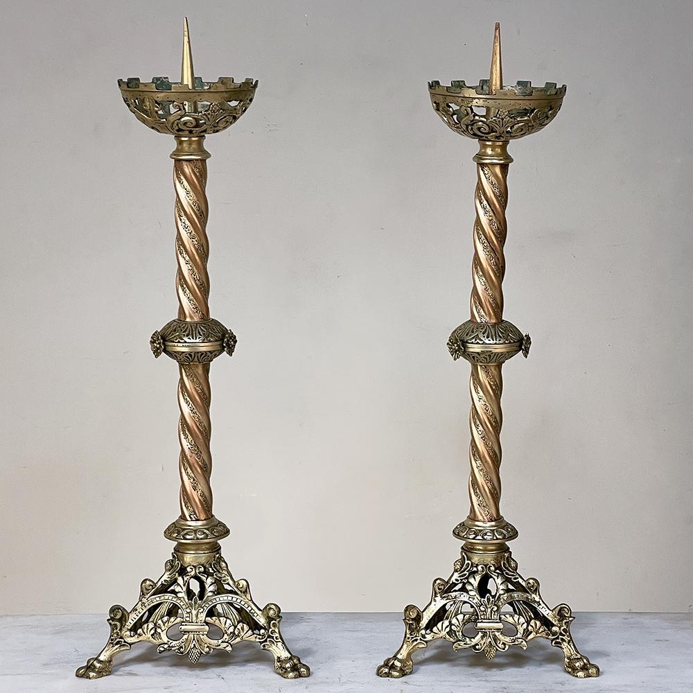 Pair 19th Century Renaissance Revival Bronze Candlesticks For Sale 1