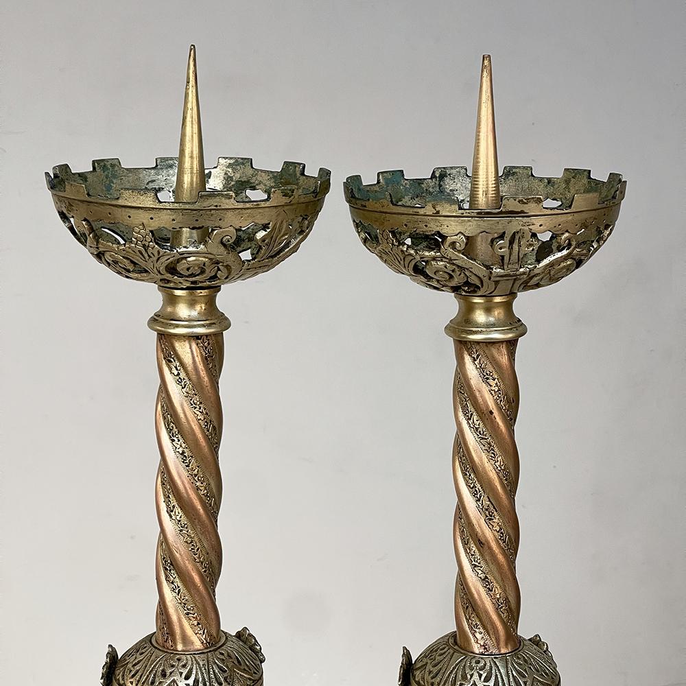 Pair 19th Century Renaissance Revival Bronze Candlesticks For Sale 2