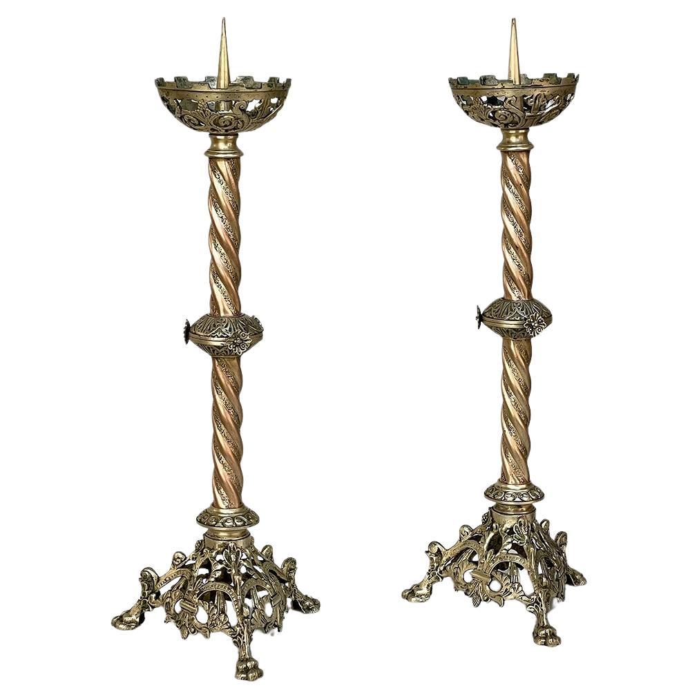 Pair 19th Century Renaissance Revival Bronze Candlesticks For Sale
