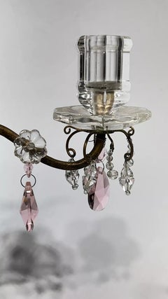 Coppia di candelabri a due luci in cristallo di rocca e bronzo del XIX secolo