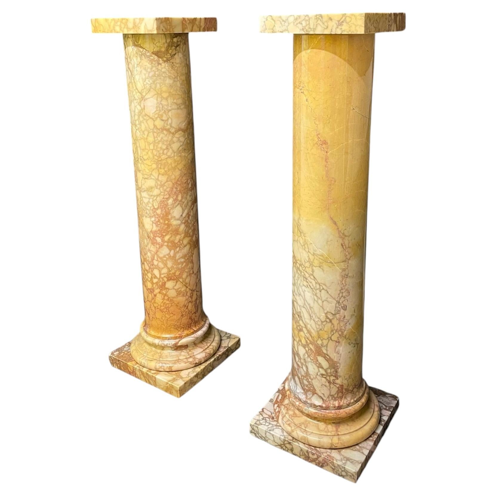 Pair 19th Century Roman Giallo Antico Marble Pedestal Columns