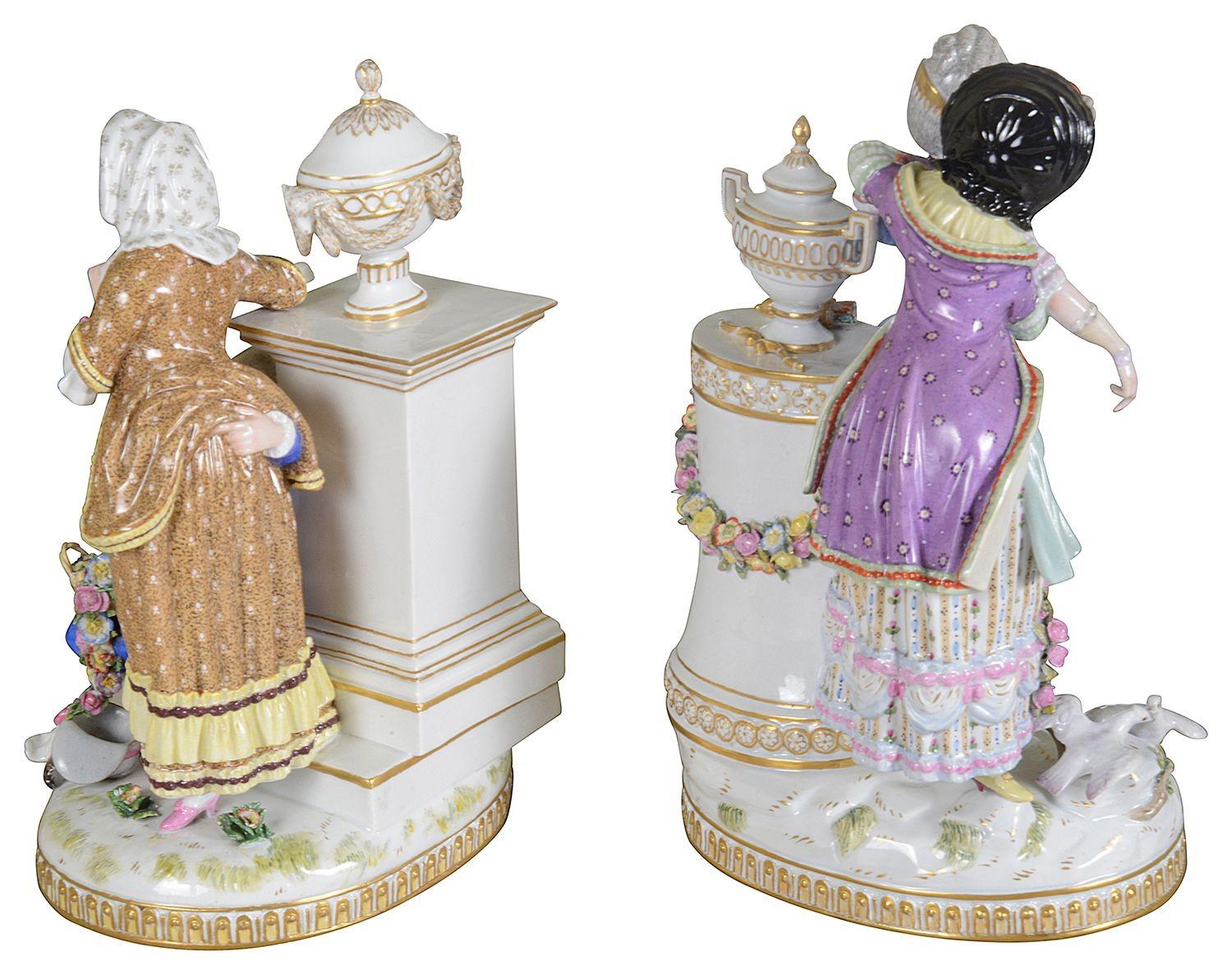 Hand-Painted Pair 19th Century Romantic Meissen porcelain groups. For Sale