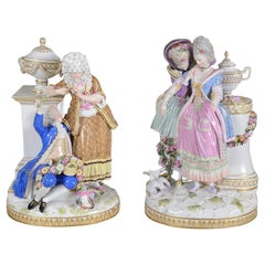 Pair 19th Century Romantic Meissen porcelain groups.