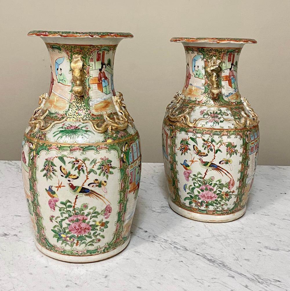 Ceramic Pair of 19th Century Rose Medallion Porcelain Vases