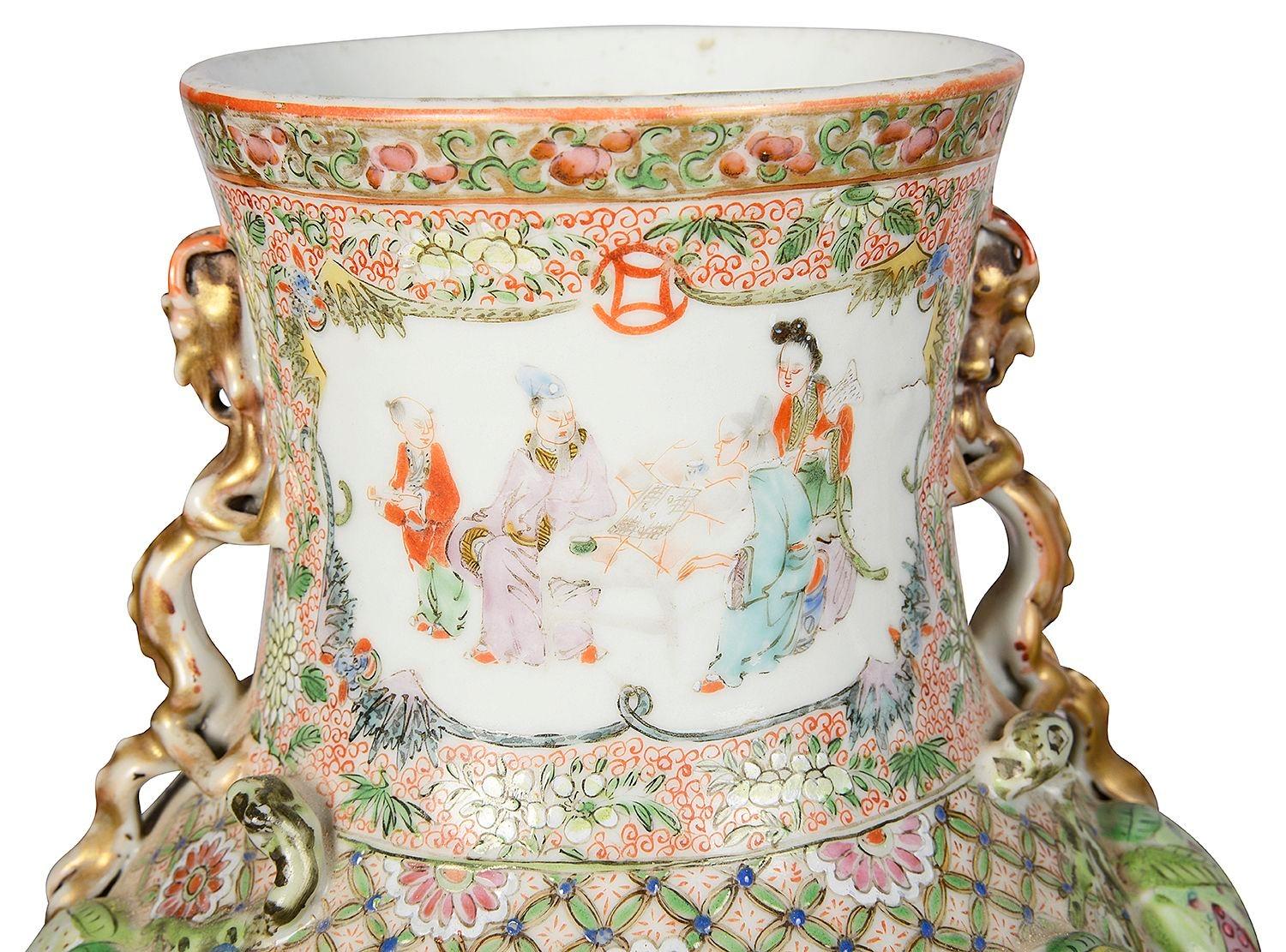 Asian Pair 19th Century Rose Medallion porcelain vases / lamps. For Sale