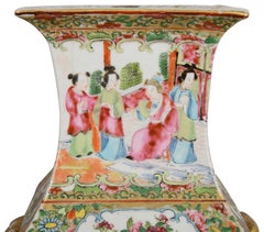 Pair 19th Century Rose Medallion Vases / Lamps