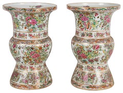 Pair 19th Century Rose Medallion Vases / Lamps