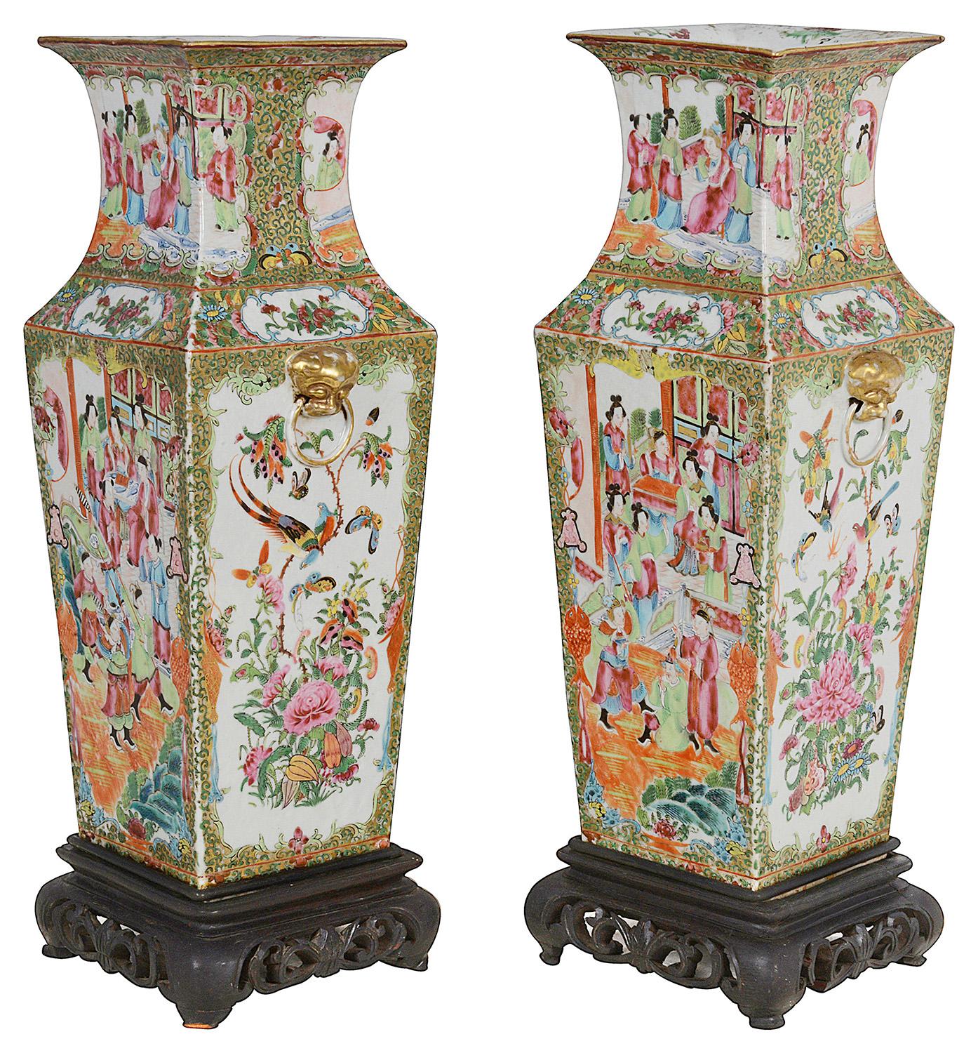 Chinese Export Pair 19th Century Rose Medallion Vases / Lamps