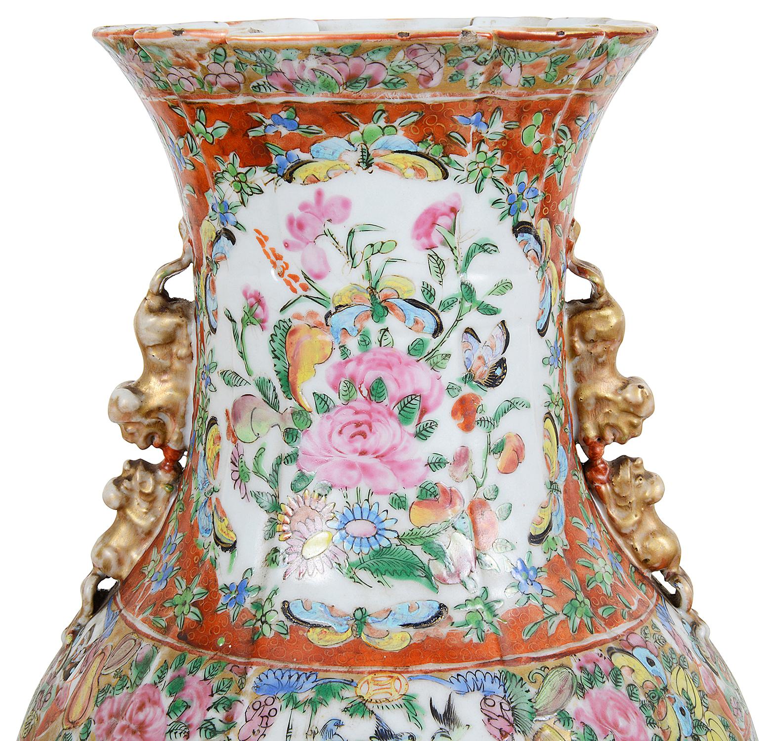 Chinese Export Pair of 19th Century Rose Medallion Vases / Lamps