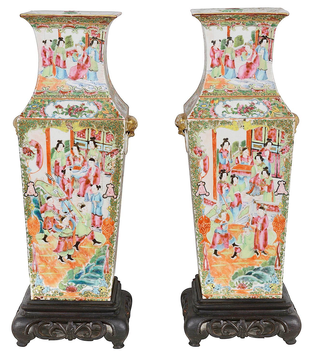 Chinese Pair 19th Century Rose Medallion Vases / Lamps