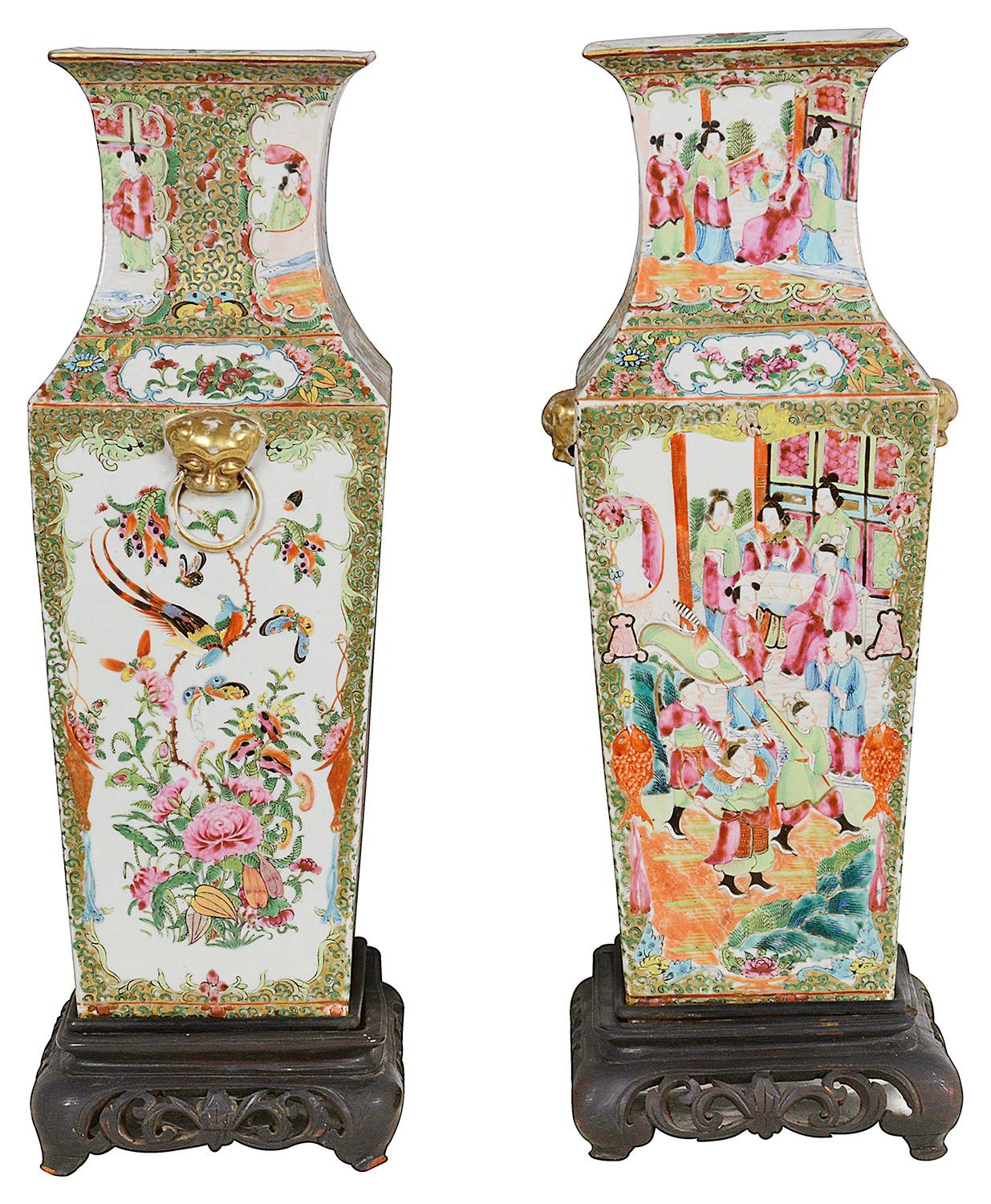 Pair 19th Century Rose Medallion Vases / Lamps In Good Condition In Brighton, Sussex