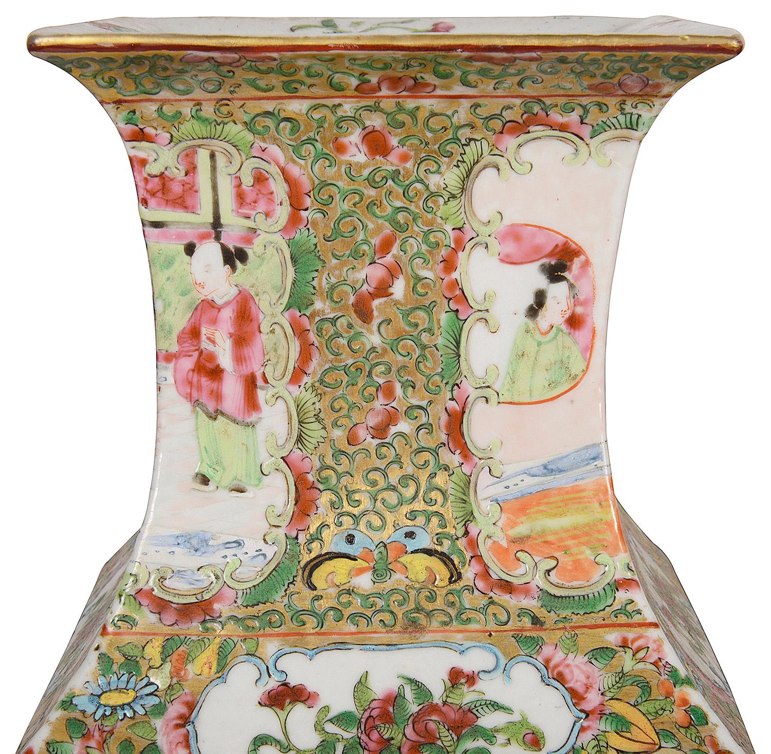 Pair 19th Century Rose Medallion Vases / Lamps 1