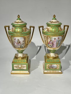 Pair 19th Century Royal Vienna Porcelain Vases with Covers