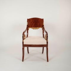 Pair 19th Century Russian Neoclassical Parcel Gilt Mahogany Armchairs, Two Pairs