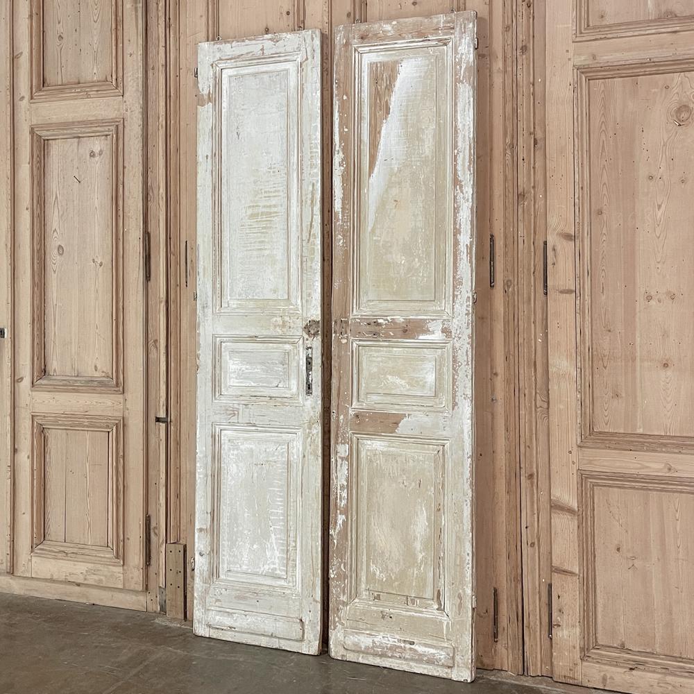 Pair 19th Century Rustic Painted French Doors ~ Shutters 5