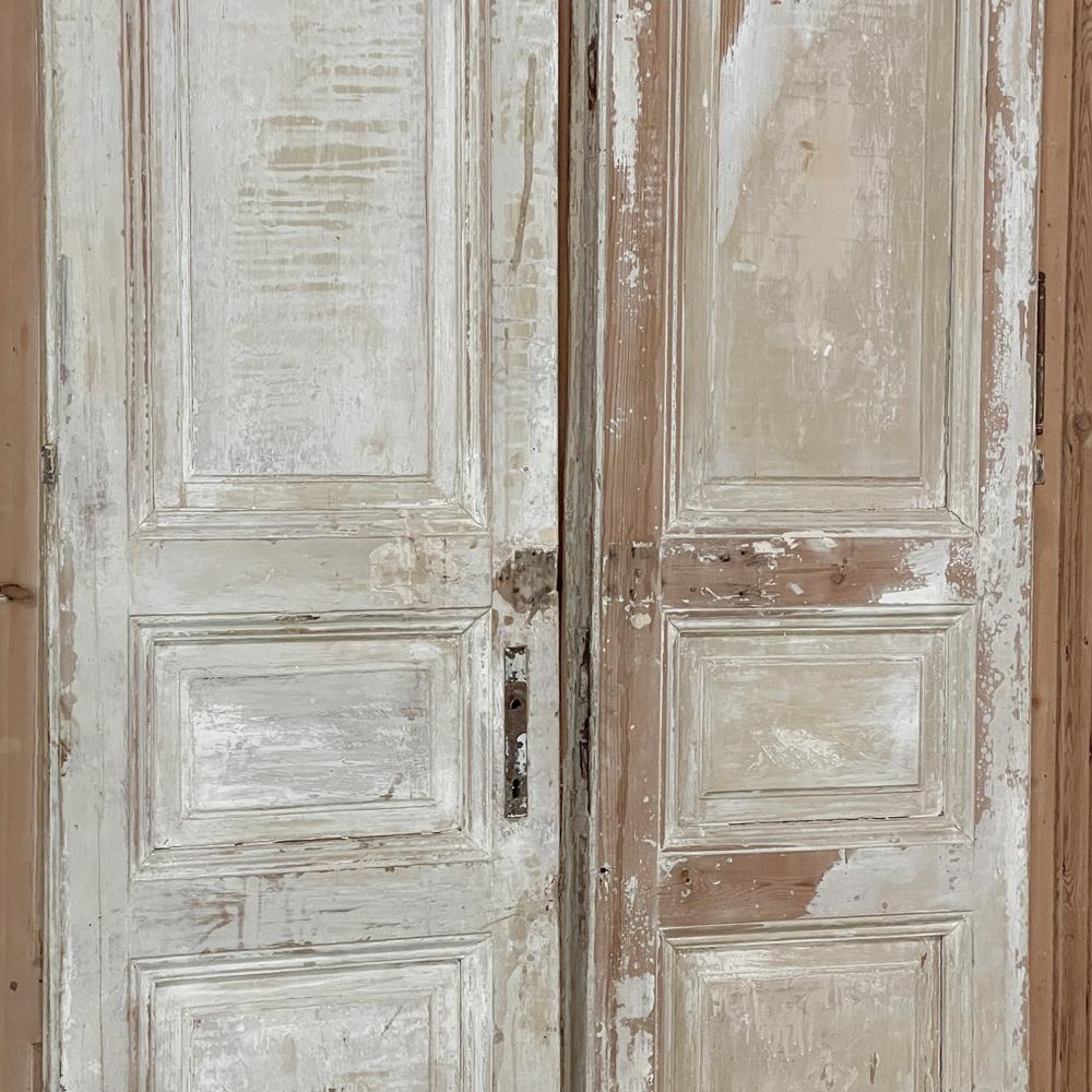 Pair 19th Century Rustic Painted French Doors ~ Shutters 7
