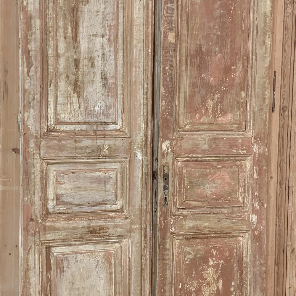 Hand-Crafted Pair 19th Century Rustic Painted French Doors ~ Shutters