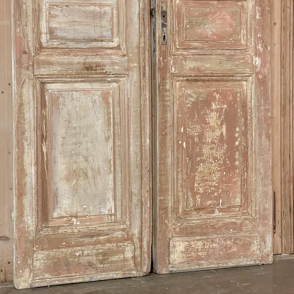 Pair 19th Century Rustic Painted French Doors ~ Shutters In Good Condition In Dallas, TX