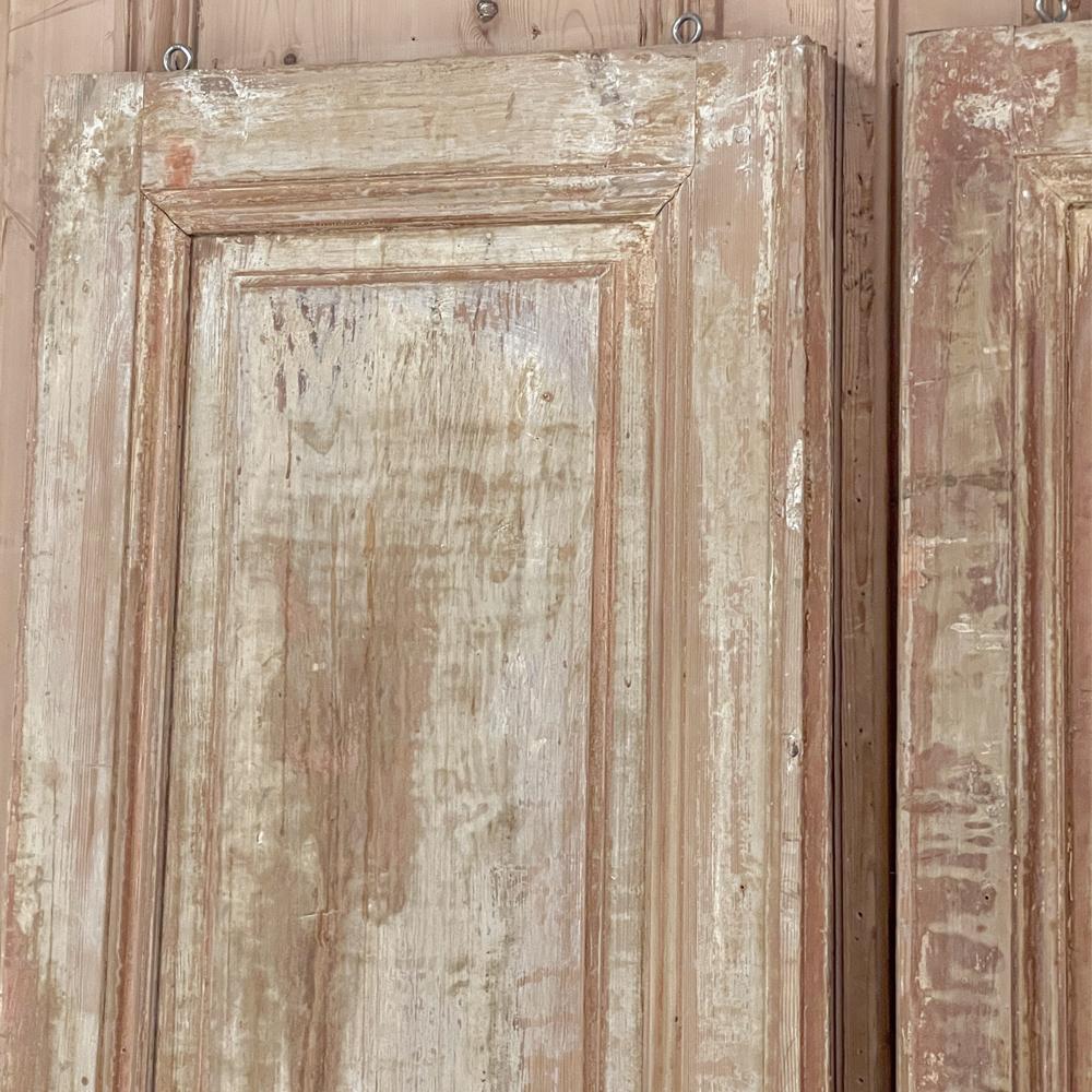 Pine Pair 19th Century Rustic Painted French Doors ~ Shutters