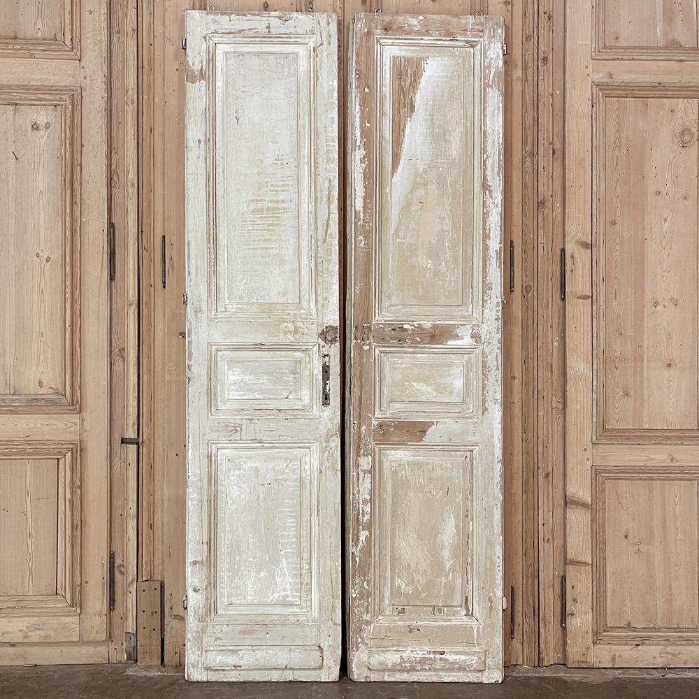 Pair 19th Century Rustic Painted French Doors ~ Shutters 3