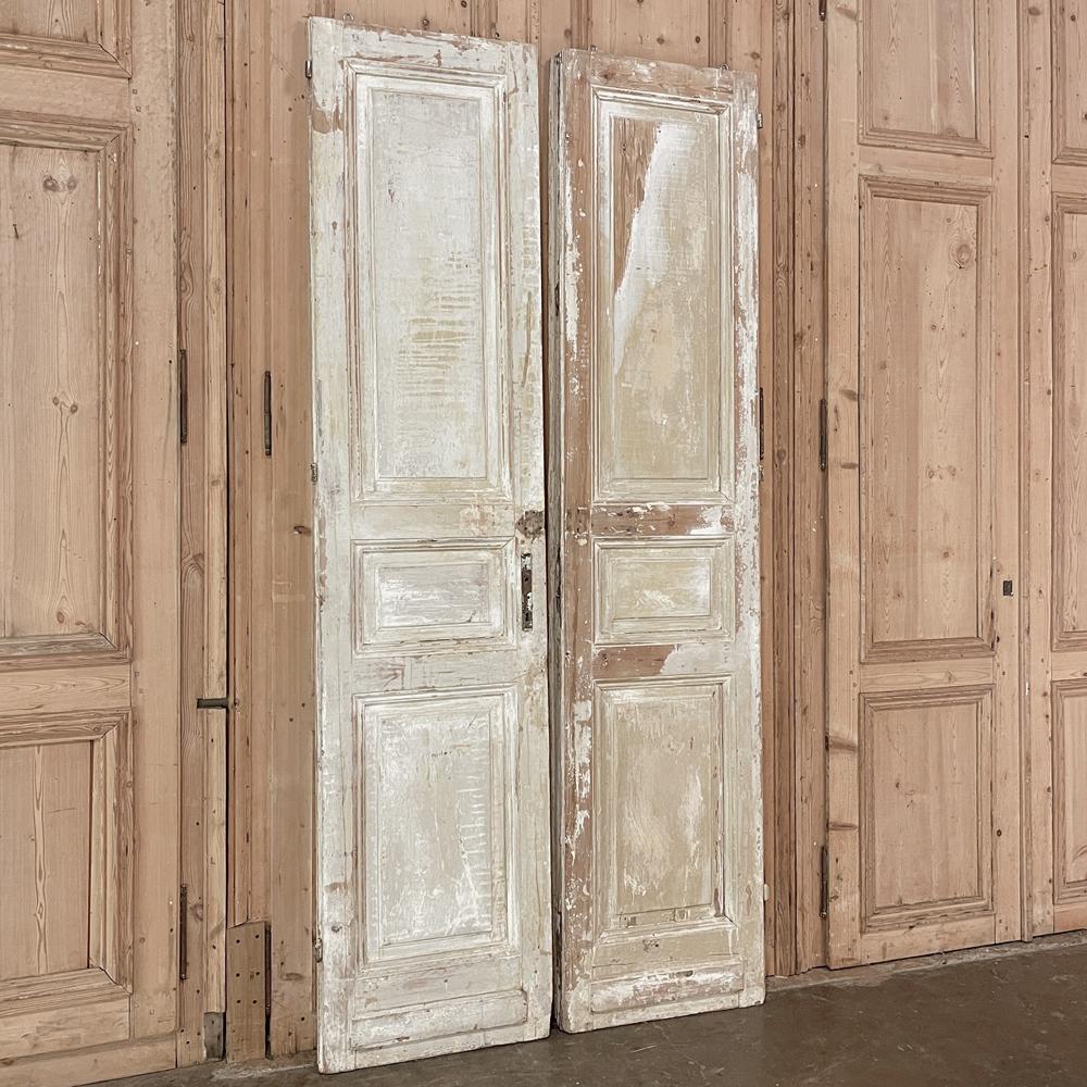 Pair 19th Century Rustic Painted French Doors ~ Shutters 4