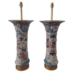 Pair 19th Century Samson beaker vases converted to lamps