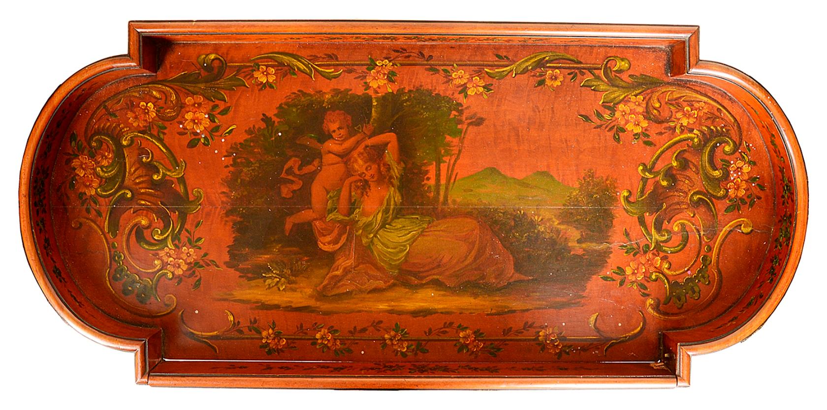 Hand-Painted Pair of 19th Century Satinwood Side Tables For Sale