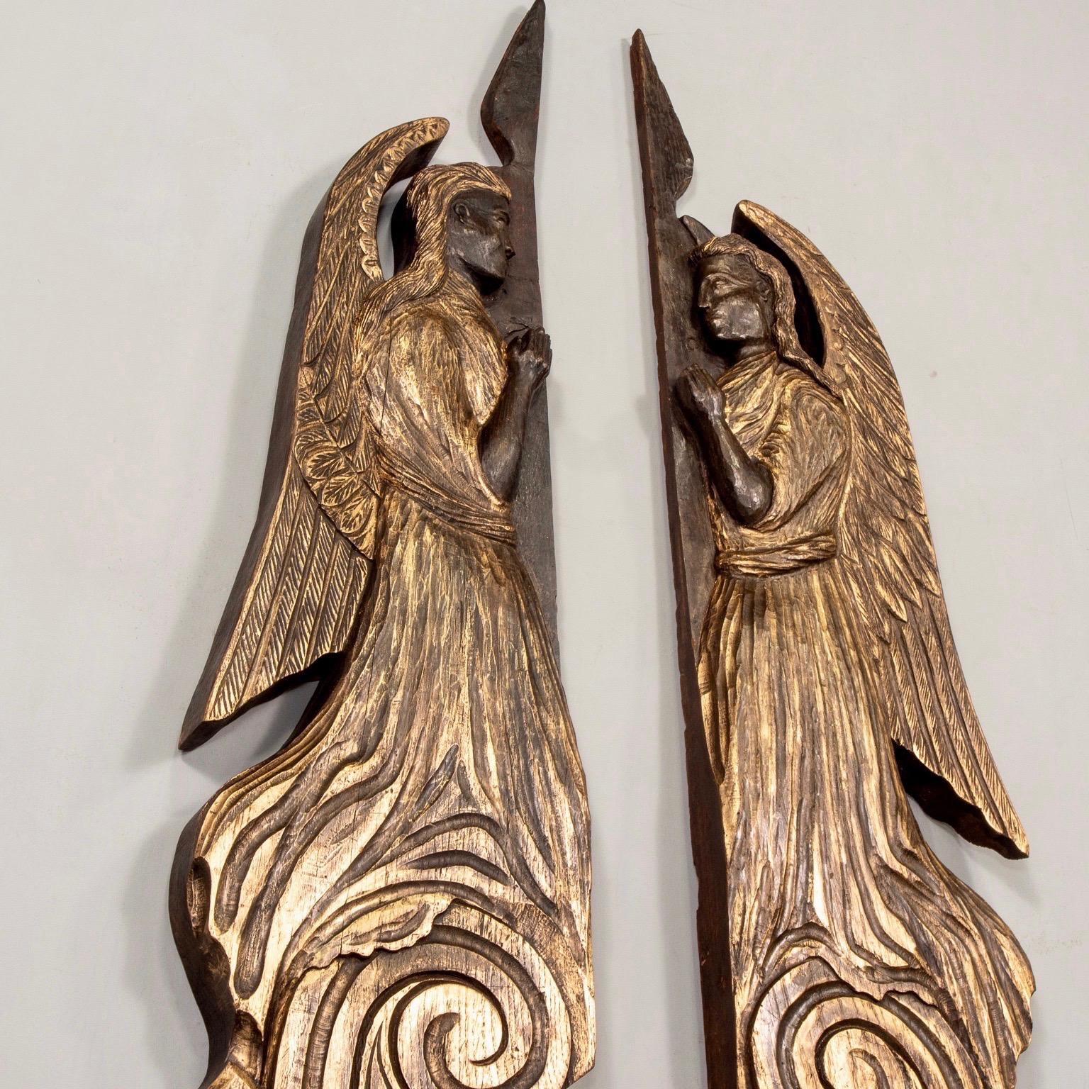 Pair of 19th Century Scottish Chip Carved Angels with Gilt Detail 3