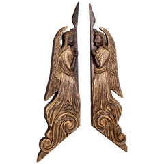 Pair of 19th Century Scottish Chip Carved Angels with Gilt Detail