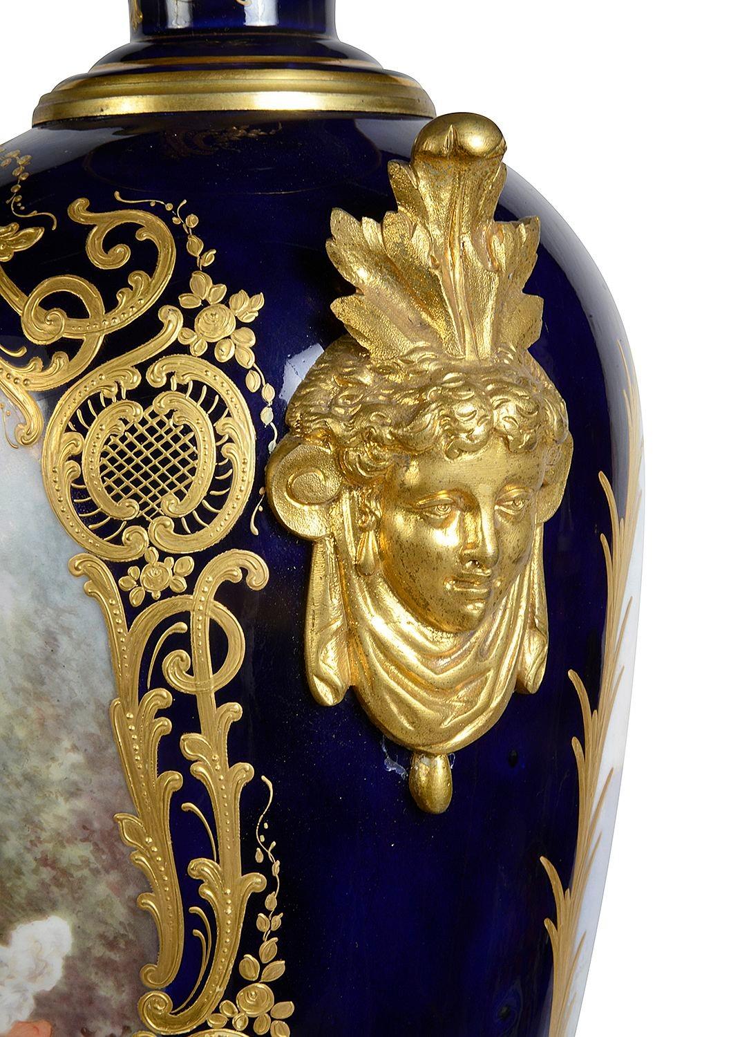 Pair 19th Century Serves style lidded vases. For Sale 4