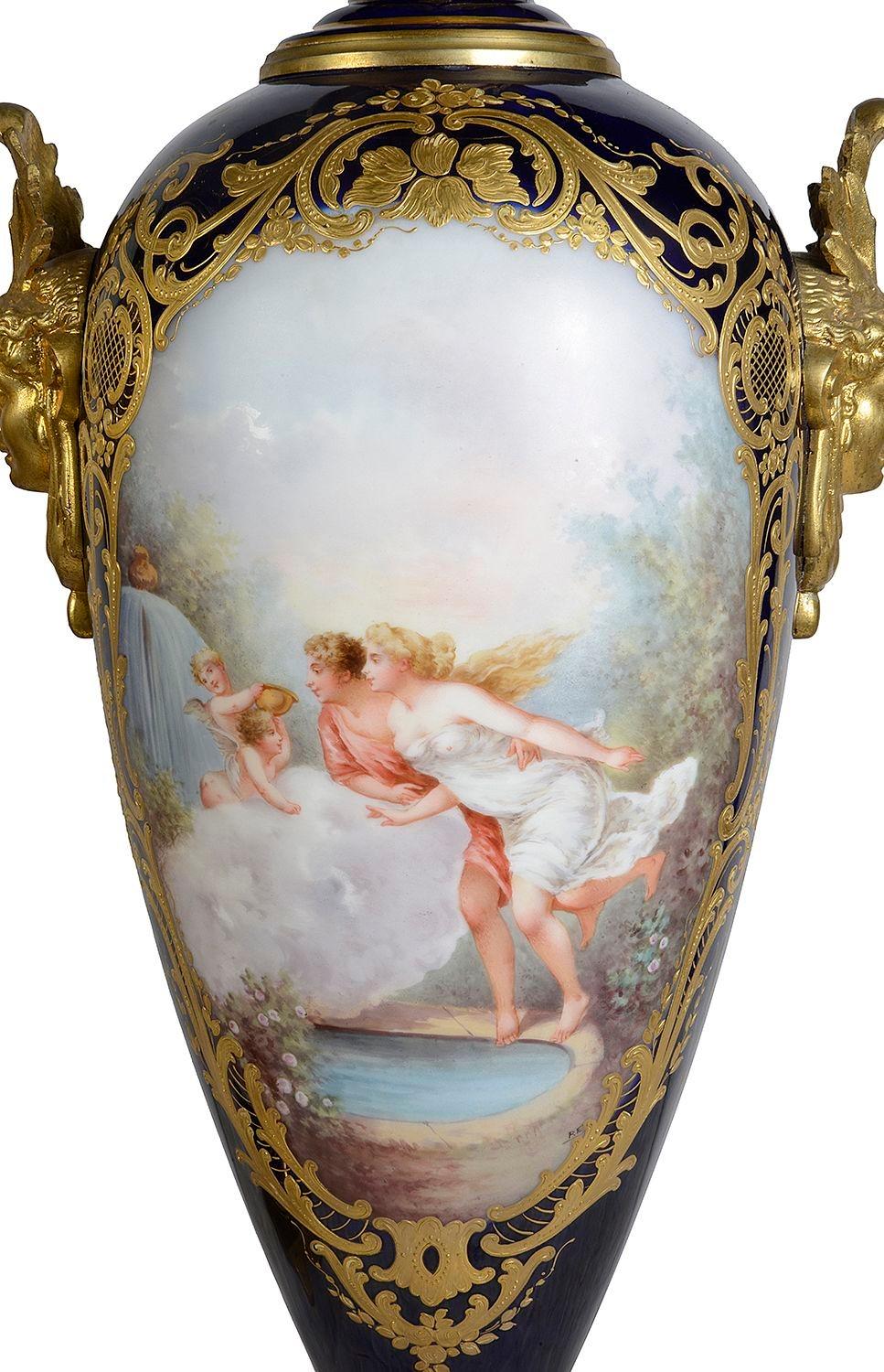 French Pair 19th Century Serves style lidded vases. For Sale