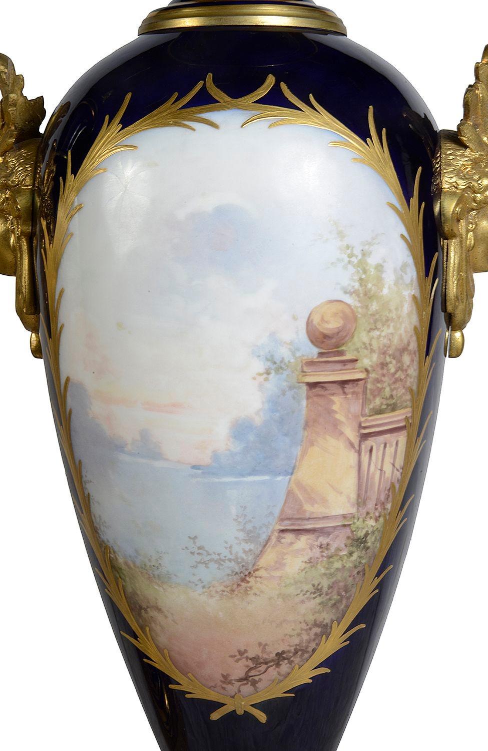 Pair 19th Century Serves style lidded vases. For Sale 2