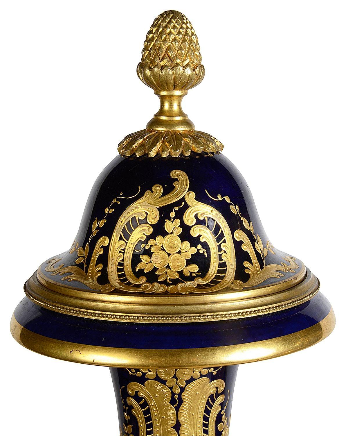Pair 19th Century Serves style lidded vases. For Sale 3