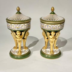 Pair 19th Century Sevres Style Gilt Porcelain Potpourri Vases