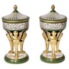 Pair 19th Century Sevres Style Gilt Porcelain Potpourri Vases